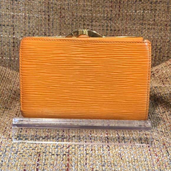 WomLOUIS VUITTON Orange EPI Porte Monnaie Viennois Bifold KissLock Wallet RARE - Picture 16 of 17